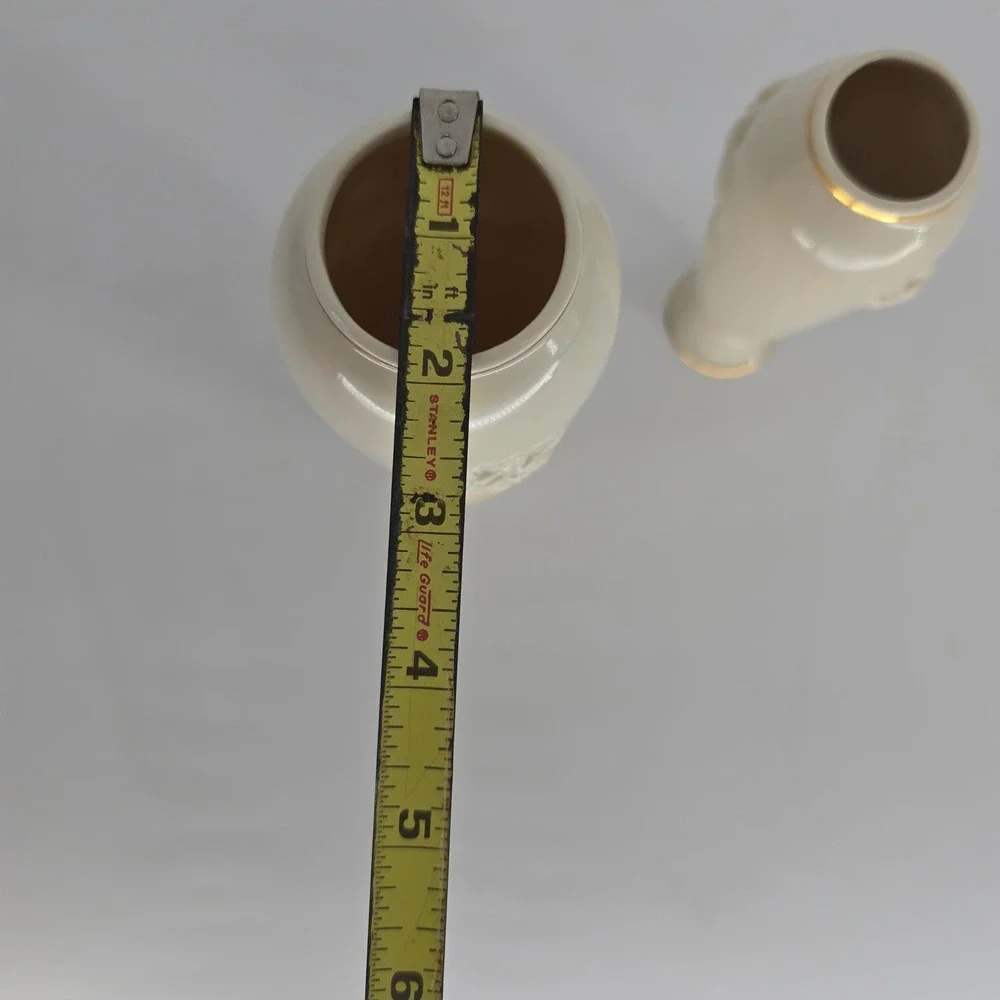 Vintage Lenox Ivory Rose Vases Pair Gold Trim French Country Decor